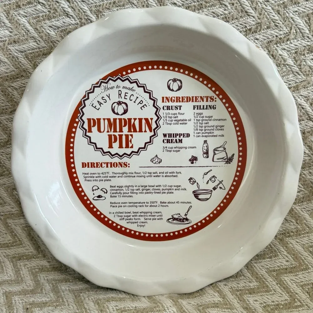 Pumpkin Pie Ceramic Recipe Pie Plate Dish